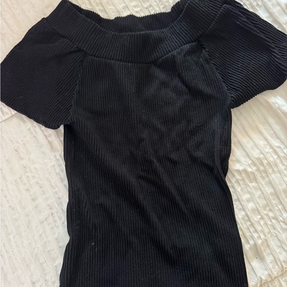 FP Intimately Black Ribbed Off-Shoulder Top